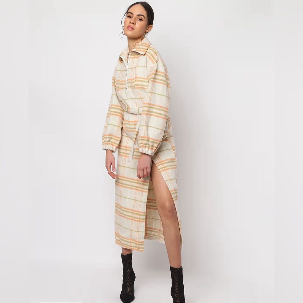 Missguided Cream Check Extreme Collar Midaxi Sweater Dress size 2 new with tags